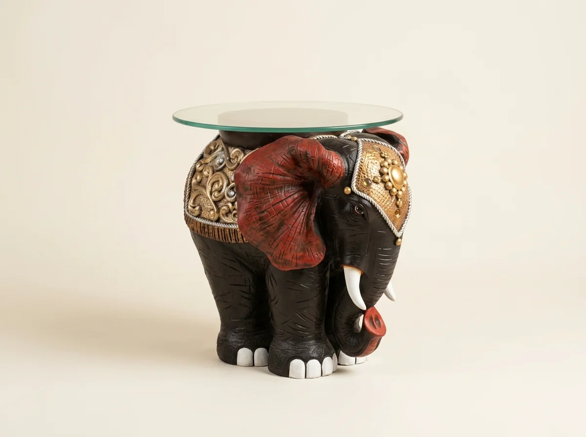 Elephant Glass-Top Accent Stool